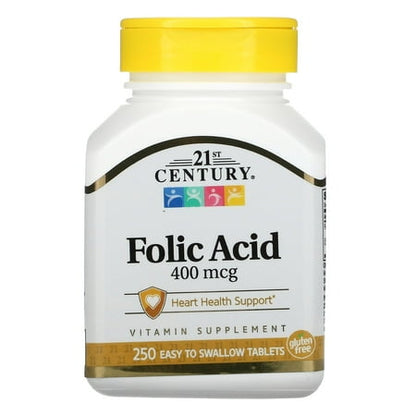 21st Century Folic Acid, 400 mcg, 250 Easy to Swallow Tablets