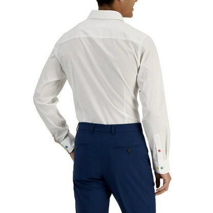 Bar III Mens Slim Fit Colored Buttons Dress Shirt White M