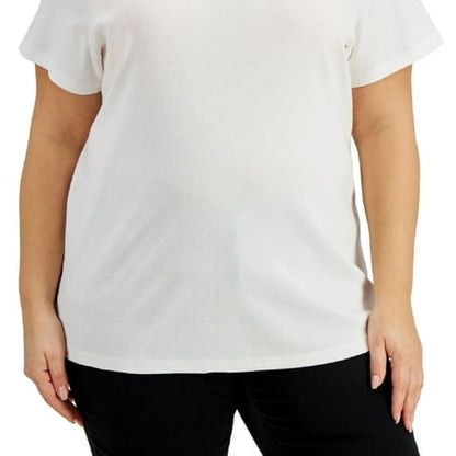 Karen Scott Women's Cotton Split Neck Top White Size 3X