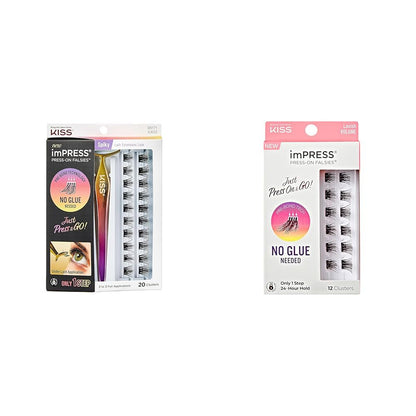 KISS imPRESS Falsies False Eyelash Clusters, Spiky', 16 mm, 20 Pieces & 'Lavish Volume', 12-14mm, 12 Pieces