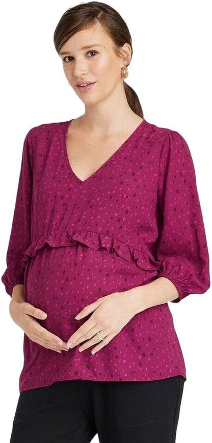 Isabel Maternity by Ingrid & Isabel 3/4 Sleeve Ruffle Waist Woven Top