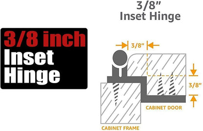 JQK 3/8 Inch Inset Cabinet Door Hinges Black, 30 Pack 15 Pairs Flush Face Mount Cupboard Self-Closing Kitchen Cabinet Hardware Hinges with Door Bumper, CH201-BK-P30