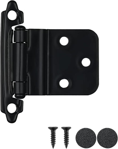 JQK 3/8 Inch Inset Cabinet Door Hinges Black, 30 Pack 15 Pairs Flush Face Mount Cupboard Self-Closing Kitchen Cabinet Hardware Hinges with Door Bumper, CH201-BK-P30