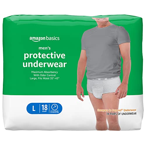Amazon Basics Men's Protective Underwear  Maximum Absorbency  Large  18 Count  1 Pack of 18