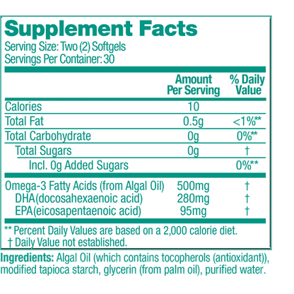 Ovega Plant-Based Supplements, Helps Support Brain, Eye, and Heart Health, 60 Softgels