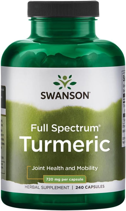 Swanson Turmeric Antioxidant, Joint Health, Cardiovascular, Liver Detox, Mood and Memory Support Supplement Curcuma Longa (Rhizome) 720 mg, 240 Capsules, 120 Servings, 1.44 Grams per Serving