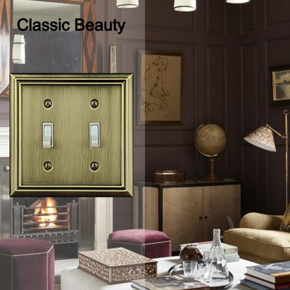 OKAWYC Double Toggle Light Switch Cover Adler Metal Wall Plate, 2-Pack Antique Brass 2 Gang, Light Switch Cover Decorative Wallplate, Durable