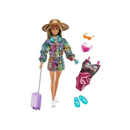 Barbie Holiday Fun Doll (12 Inches), Blonde Highlighted Hair, Travel tote & Summer Accessories, Kids 3 to 7 Years Old