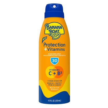 Banana Boat Protection + Vitamins Sunscreen Spray SPF 30 | Moisturizing Spray Sunscreen SPF 30 with Vitamin C & Vitamin B3 Niacinamide, 4.5oz