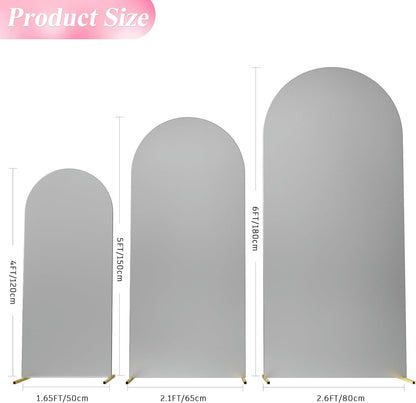 Wokceer Wedding Arch Cover Set of 3 Spandex Fitted Wedding Arch Stand Covers for Round Top Chiara Arch Backdrop Stands Cover for Birthday Party Ceremony Banquet Decoration 4ft,5ft,6ft Silver
