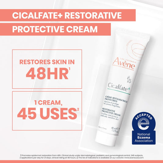 Avène Cicalfate+ Restorative Protective Cream, postbiotic skincare for sensitive skin, helps restore skin barrier, face and body, safe for infants, children and adults