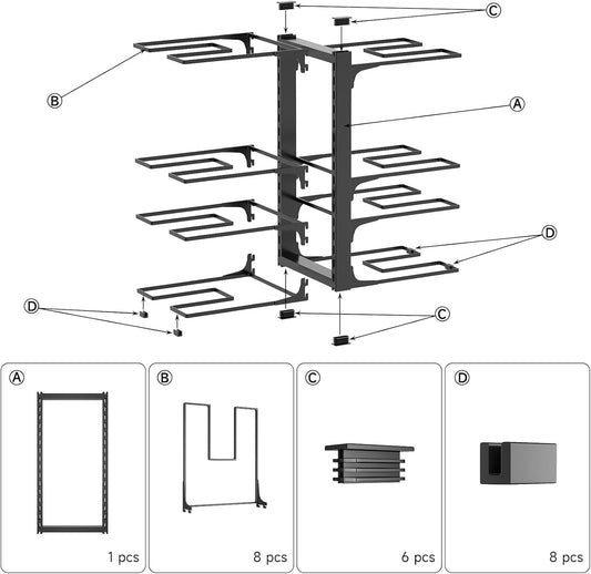 Pots and Pans Organizer Rack for Cabinets, Heavy Duty 8-Tier Adjustable Pot Organizer Rack, Optimize Kitchen Organization and Storage 7.87"D x 18.9"W x 16.5"H