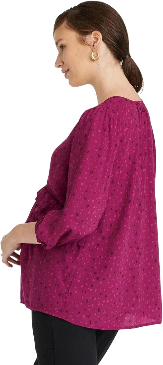 Isabel Maternity by Ingrid & Isabel 3/4 Sleeve Ruffle Waist Woven Top