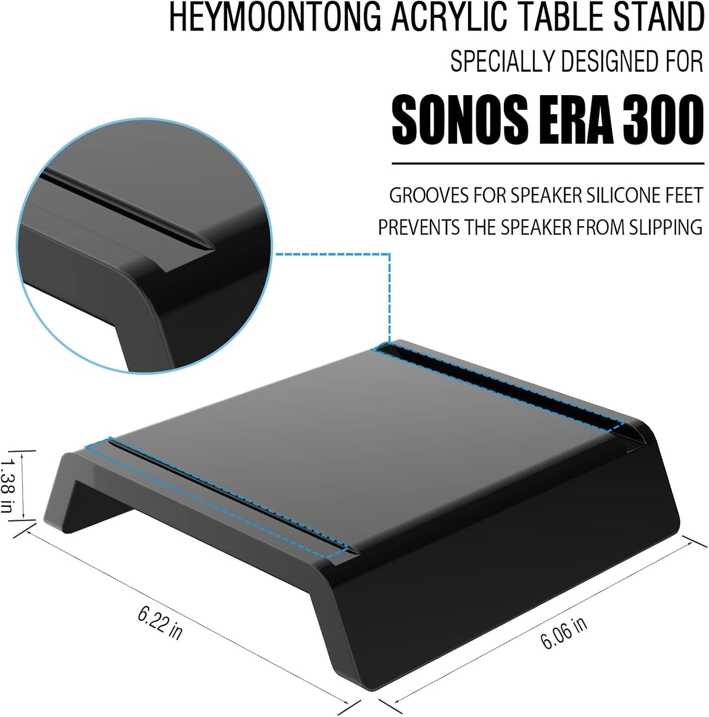 HeyMoonTong Acrylic Stand for Sonos ERA 300 (Black) - Protective Desktop Mount for Wireless Speaker