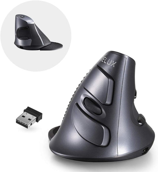 DeLUX Rechargeable Ergonomic Wireless Mouse Silent, 1600DPI, Reduce Hand and Wrist Pain, Vertical Mouse with USB Receiver and BT 5.0, 6 Buttons and Removable Palm Rest (M618G DB-Black)