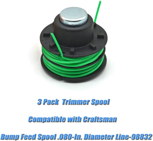 98832 Trimmer Spool Bump Feed Spool .080-In. Diameter Line Compatible with Craftsman, 3 Pack