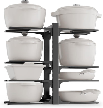 Pots and Pans Organizer Rack for Cabinets, Heavy Duty 8-Tier Adjustable Pot Organizer Rack, Optimize Kitchen Organization and Storage 7.87"D x 18.9"W x 16.5"H