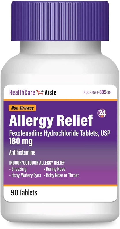 HealthCareAisle Allergy Relief - Fexofenadine Hydrochloride Tablets USP, 180 mg, 90 Tablets, Allergy Medication, Non-Drowsy 24-Hour Relief