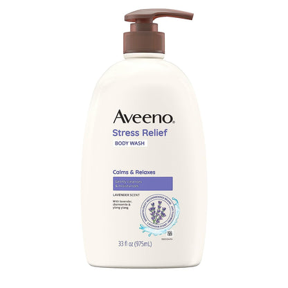 Aveeno Stress Relief Body Wash with Soothing Oat for Sensitive Skin, Lavender Body Wash to help you feel Calm and Relaxed, Sulfate-Free, 33 FL OZ