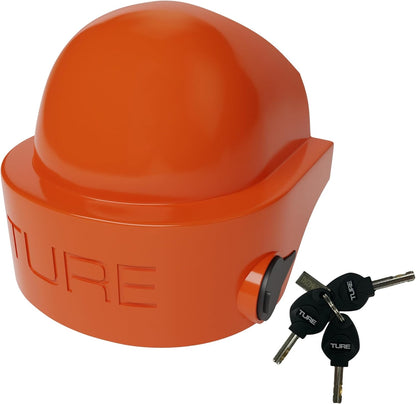 TURE Heavy Duty 2” Trailer Coupler Lock | Tamper Resistant | Hi-Visibility Orange Color (Fits on Select 1-7/8 inch or 2 inch Ball Couplers Only)