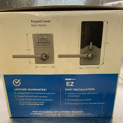 Schlage Keypad Lever Gatlin Trim/J-Series JFE105-GAT Satin Nickel #240b
