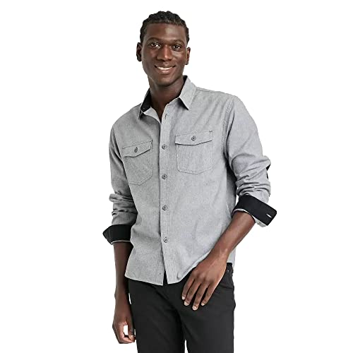 Goodfellow & Co Men's Heavyweight Flannel Button-Down Shirt - (as1, Alpha, L, Regular, Regular, Gray)