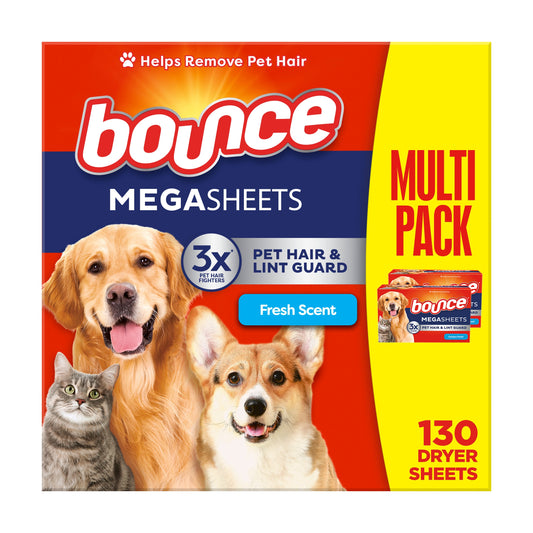 Bounce Pet Hair and Lint Guard Mega 130-Count Fabric Softener Dryer Sheet