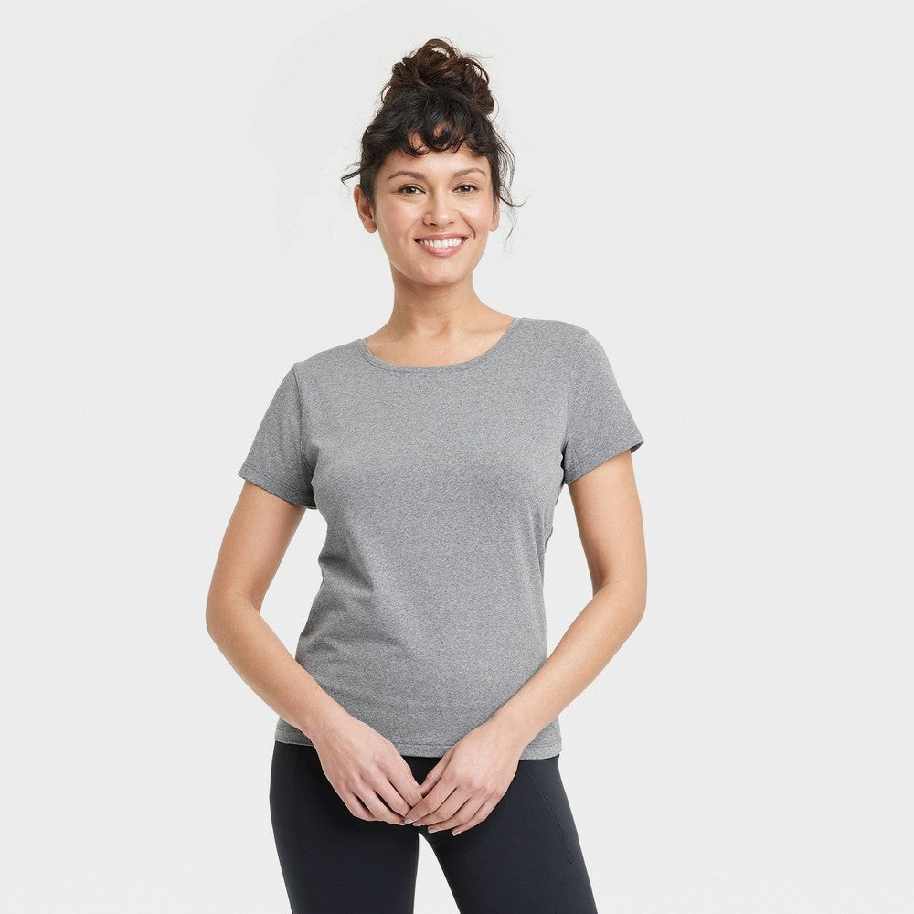 Women's Essential Crewneck Short Sleeve T-Shirt - All in Motion™ Heathered Black XS