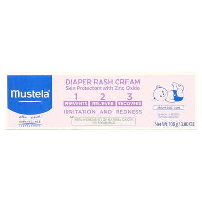 Mustela Baby 123 Diaper Rash Cream, Skin Protectant with Natural Avocado Perseose, Fragrance-Free, 3.8 Oz