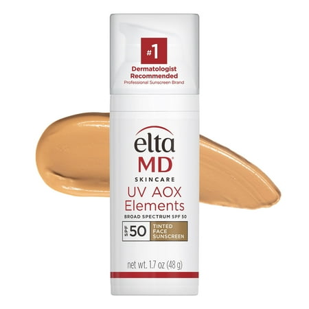 EltaMD UV AOX Elements Tinted Mineral Face Sunscreen Lotion, Tinted Sunscreen for Face SPF 50 with Antioxidants, 1.7 oz Pump