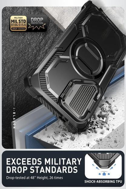 i-Blason Armorbox for Samsung Galaxy Ultra Case MagSafe with Camera Cover Stand [Support Wireless Charger] 360 Full-Body Case with Screen Protector & Kickstand Phone Case for S24 Ultra, Black