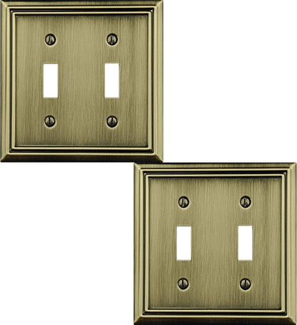 OKAWYC Double Toggle Light Switch Cover Adler Metal Wall Plate, 2-Pack Antique Brass 2 Gang, Light Switch Cover Decorative Wallplate, Durable