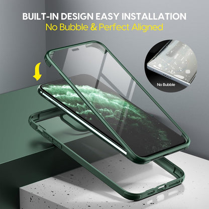 MEKKUXIN Designed for iPhone 11 Pro Max Case 6.5 Inch, Full Body Rugged Case with Built-in 9H Tempered Glass Screen Protector for iPhone 11 Pro Max, Midnight Green