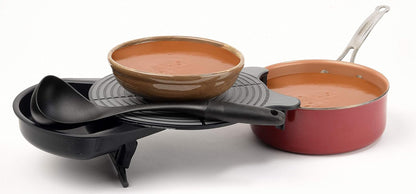 Set N Serve Kitchen Caddie, Adjustable Plate Holder with Detachable Spoon Rest (Standard Size)