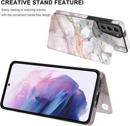 LETO Galaxy S21 Case,Luxury Flip Folio Leather Wallet Case Cover with Fashion Designs for Girls Women,Card Slots Kickstand,Protective Phone Case 6.2" Pink Purple Marble