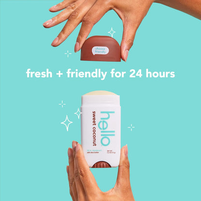 hello Sweet Coconut Deodorant With Shea Butter for Women + Men, Aluminum Free, Baking Soda Free, Parabens Free, 24 Hour Odor Protection, 2.6 Ounce, 2 Pack