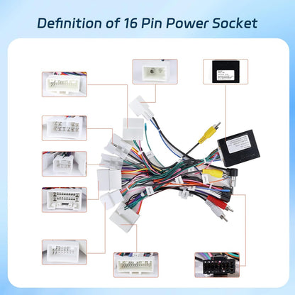 EKAT 16 PIN Car Radio Stereo Wiring Harnesses for Toyota Corolla Camry RAV4 Prado Highlander Sienna - Aftermarket Cable Wire Adapter with CANBUS, Support JBL/Backup Camera/SWC