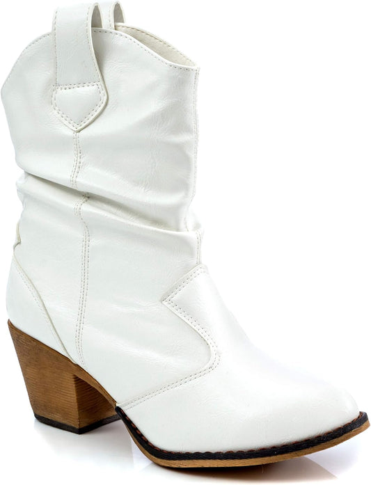Charles Albert Women's Modern Western Cowboy Distressed Boot with Pull-Up Tabs, White, Ladies size 7