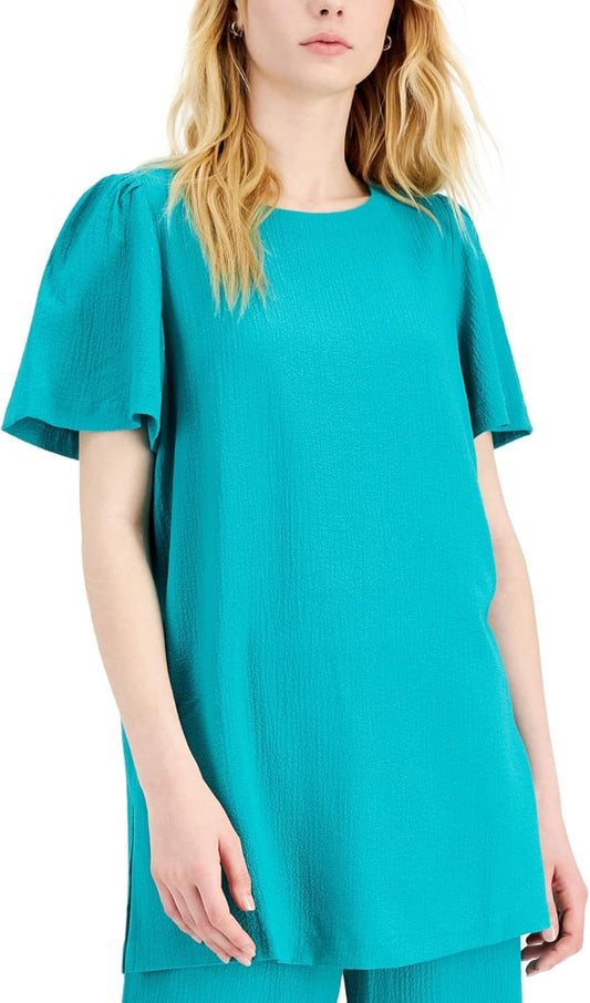 Alfani Womens Crinkled Textured Tunic Top