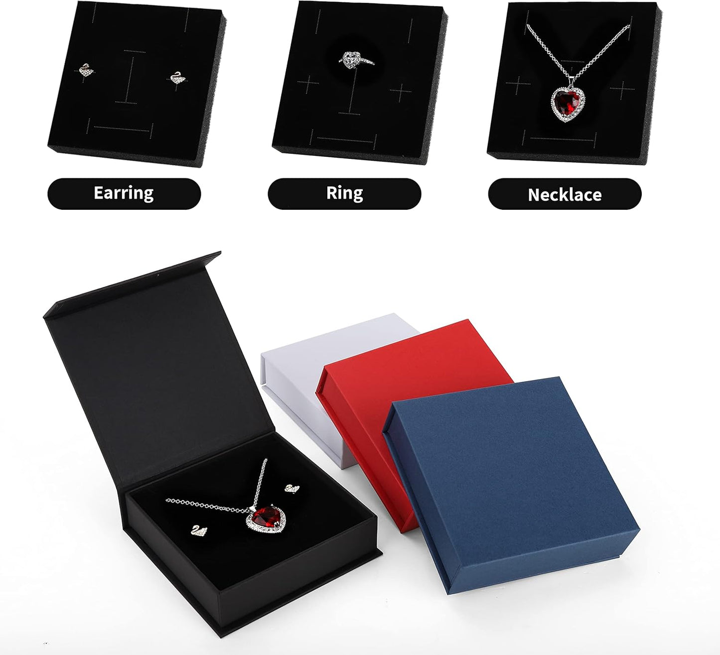Jewelry Storage Box, 20 Pack Jewelry Gift Boxes with Cotton Filled and Lids, 3.9x3.9x1.1inch, Black