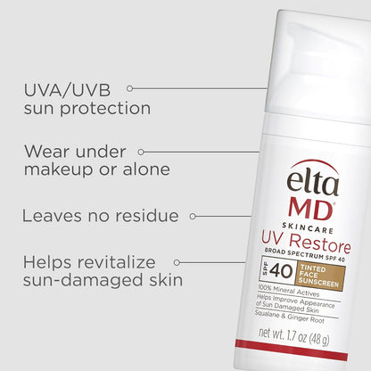 EltaMD UV Restore,Face Sunscreen, SPF 40, Mineral Sunscreen for Sun Damaged Skin Repair, Anti-Aging Zinc Oxide Sunscreen Formula