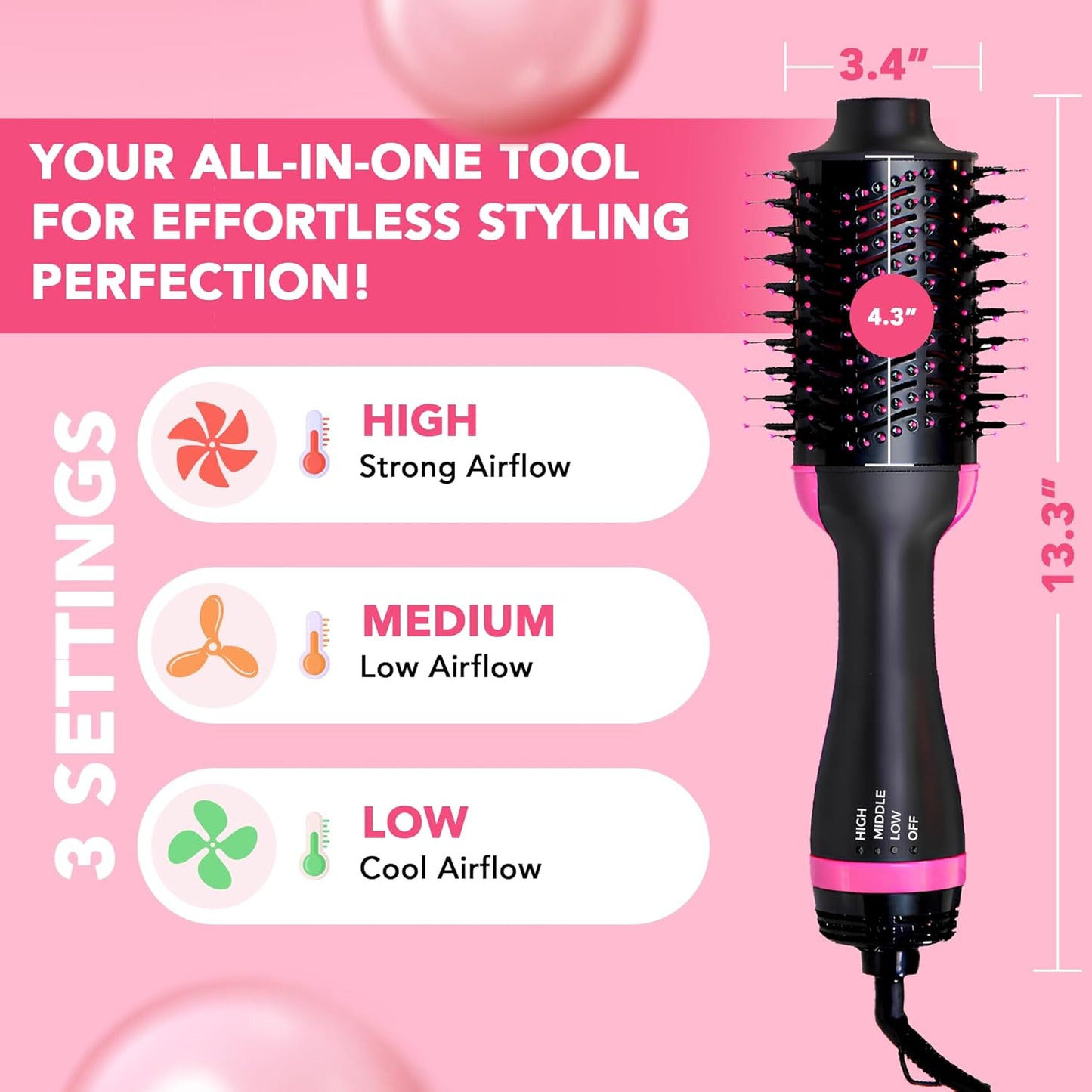 Blow Dryer Brush, 4 in 1 Styling Tools with ION Generator and Ceramic Coating for Fast Drying Hair Types, Pink