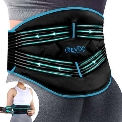 REVIX Large Ice Pack for Back Discomfort Relief with Double Compression, Reusable Gel Lower Back Wrap Ice Brace for Lumbar, Sciatic Nerve, Soft Cold Compress Therapy, Black