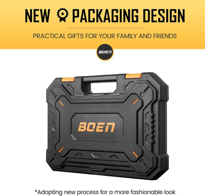 BOEN 3/8" Drive Deep Impact Socket Set, 18 Piece Metric Socket Set 8mm to 22mm, Includes 6", 10" Extension Bars, Universal Joint, 6 Point Design, Cr-V Steel, Heavy Duty Storage Case