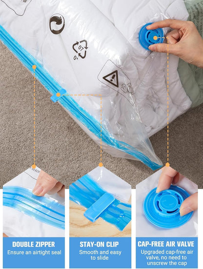 12Pack Small Vacuum Storage Bags, New Air Valve Space Saver Vacuum Sealer Bag for Clothes, Comforters, Blankets, Bedding, Hand Pump Included, Two Vacuum Ways
