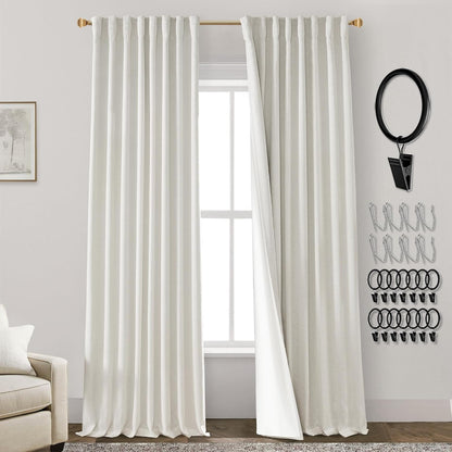 Blackout Curtains 84 Inch Length 2 Panels Set,Linen Back Tab Pleated Natural Room Darkening Insulated Thermal Black Out Curtains for Winter Living Room Bedroom 84 Inches Long,Cream Ivory,Two Panel