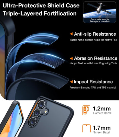 TORRAS Guardian Shockproof for Samsung Galaxy S25 Case, [12FT Military Grade Drop] Thin & Soft Touch for Samsung S25 Case, Translucent Matte Protective Slim Case for Samsung S25, Black