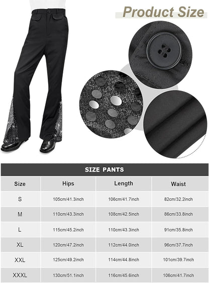 6 Pcs Men's 70s 80s Disco Outfit Costume Dance Bell Bottom Pants Retro Shirts Moustache Sunglasses Wigs Necklace(2 X-Large)