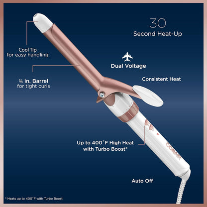Conair Double Ceramic 3/4-Inch Curling Iron, ¾-inch barrel produces tight curls – for use on short to medium hair