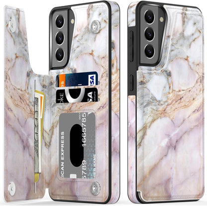 LETO Galaxy S21 Case,Luxury Flip Folio Leather Wallet Case Cover with Fashion Designs for Girls Women,Card Slots Kickstand,Protective Phone Case 6.2" Pink Purple Marble